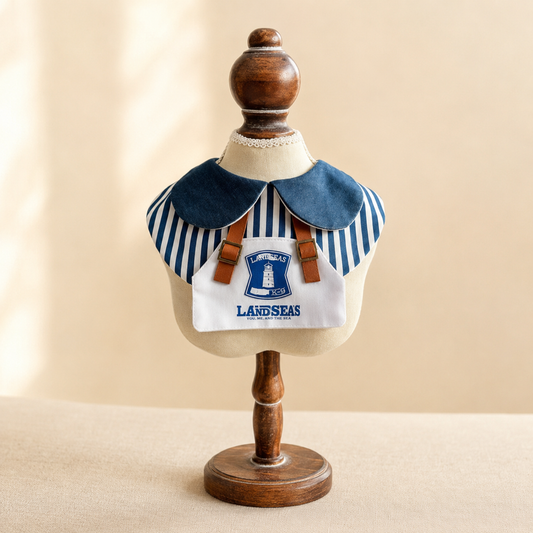 Dog Costume Scarf - Navy Stripe Suspender Style