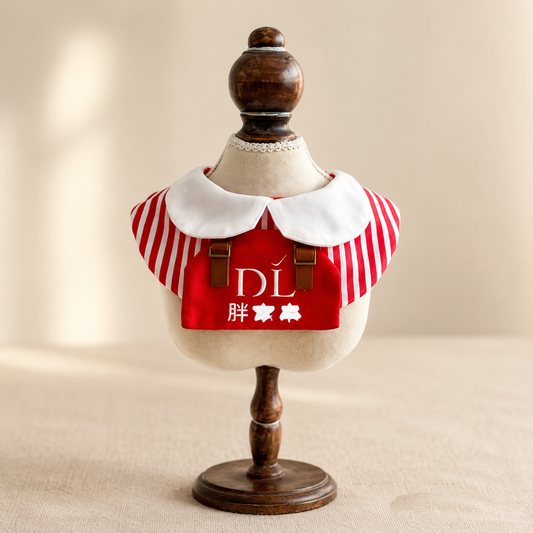 Dog Costume Scarf - Red and White Stripe Suspender Style