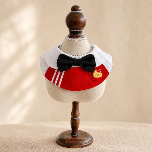 Dog Costume Scarf - Red with Black Bow
