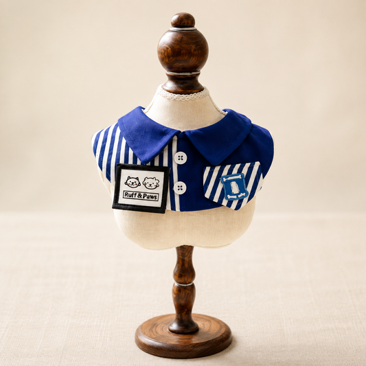 Dog Costume Scarf - Blue Stripe Shirt Style