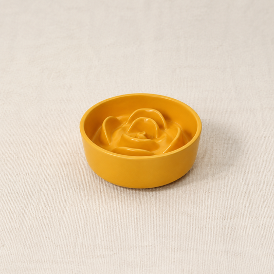 Ceramic Petal Slow Feeder Bowl - Matte Yellow