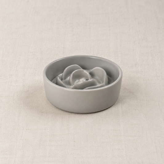 Ceramic Petal Slow Feeder Bowl - Matte Grey