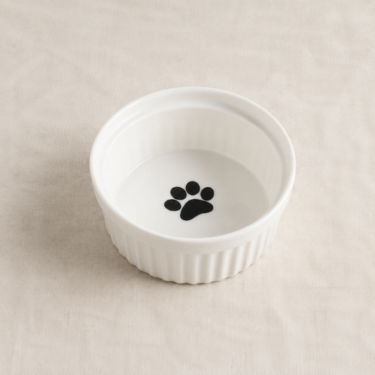 White Ceramic Pet Bowl - Cat Paw Print